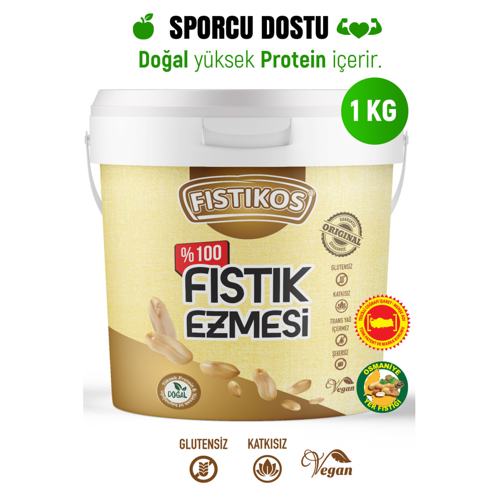 FISTIKOS Fıstık Ezmesi %100 Şekersiz Yer Fıstığı Ezmesi 1kg Sürülebilir Fiyatı
