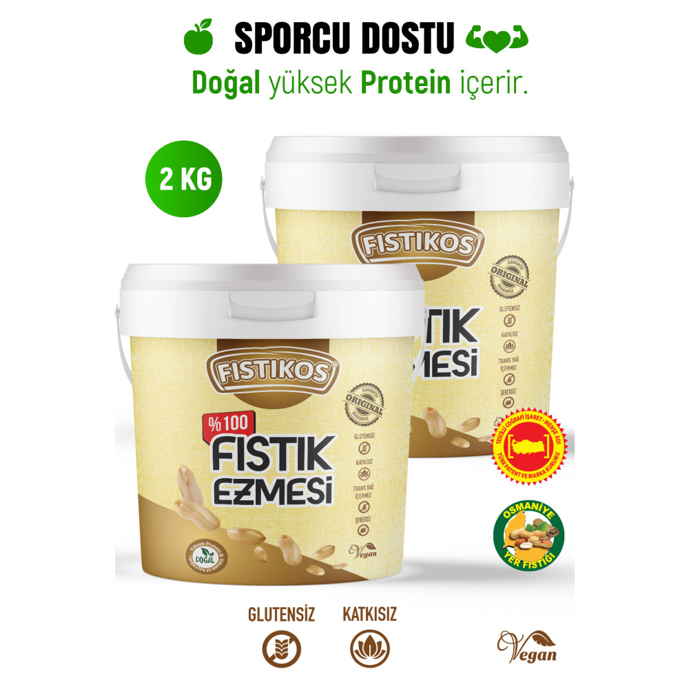 FISTIKOS Fıstık Ezmesi 2 Li %100 Şekersiz Yer Fıstığı Ezmesi 2000 G Sürülebilir Fiyatı