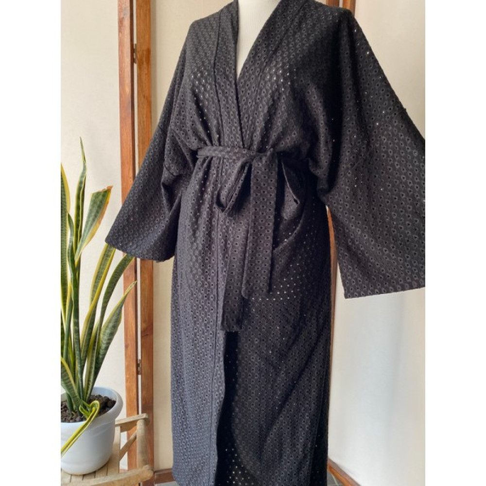 Fisto Kumaş Siyah Rengi Uzun Kadın Kimono Kadın Giyim Fiyatı