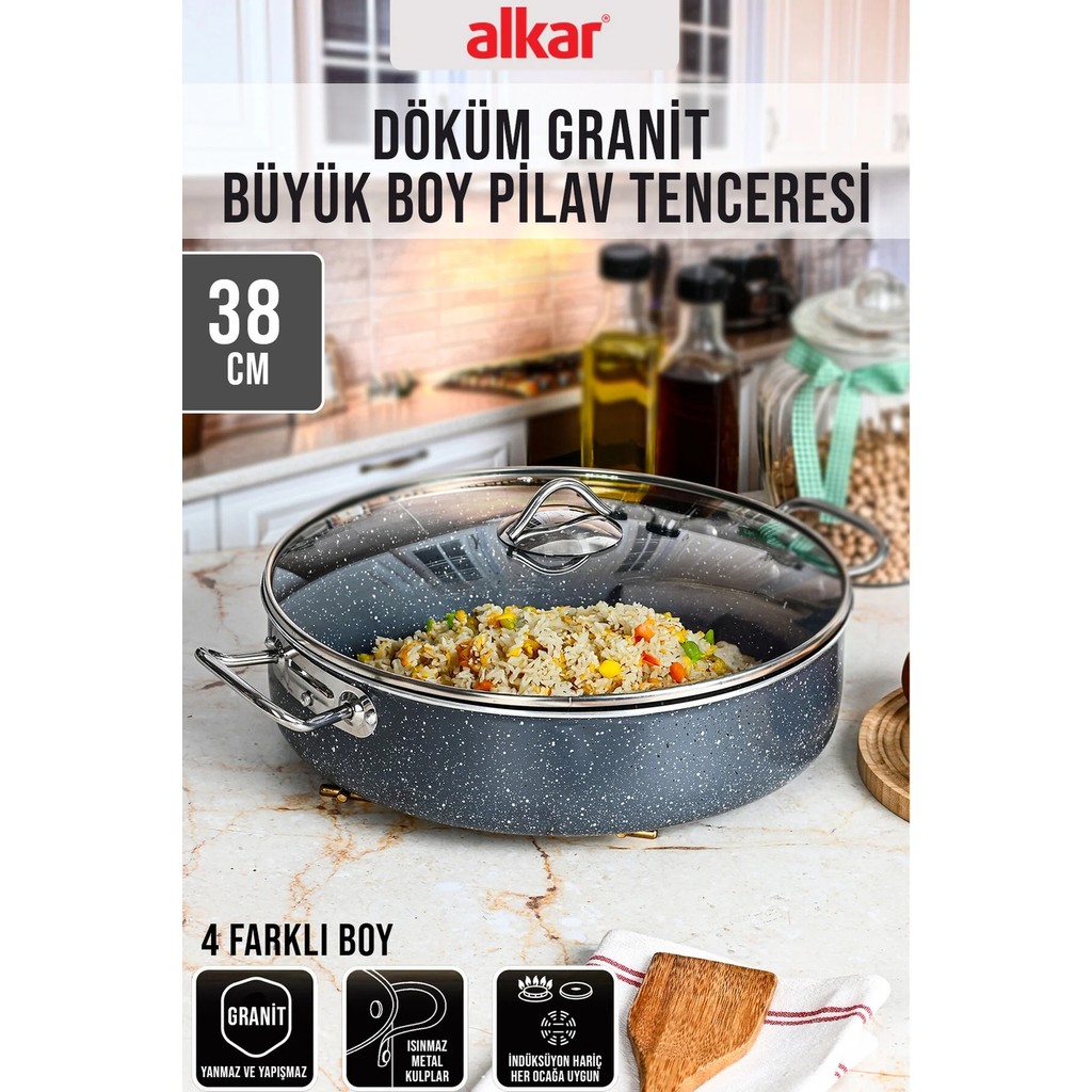 Fithome 38 cm Döküm Granit Büyük Boy Yanmaz Yapışmaz Sanayi Tipi Endüstriyel Pilav Tenceresi Tencere / Tava Setleri Fiyatı