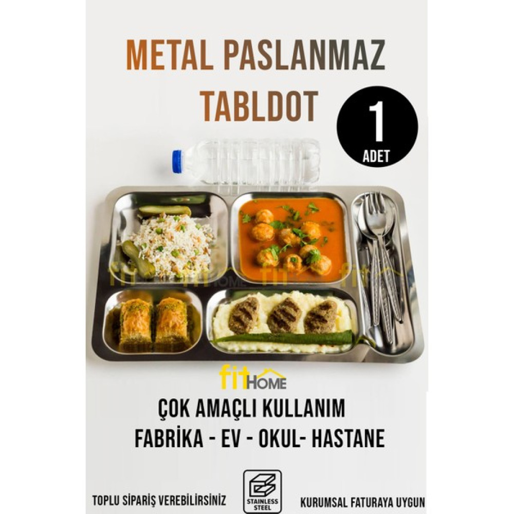 Fithome Metal Paslanmaz Çelik Yemek Tabldot Servis Tabağı Fabrika Hastane Okul Çok Amaçlı Kullanım - 1 Adet Mutfak Gereçleri Fiyatı