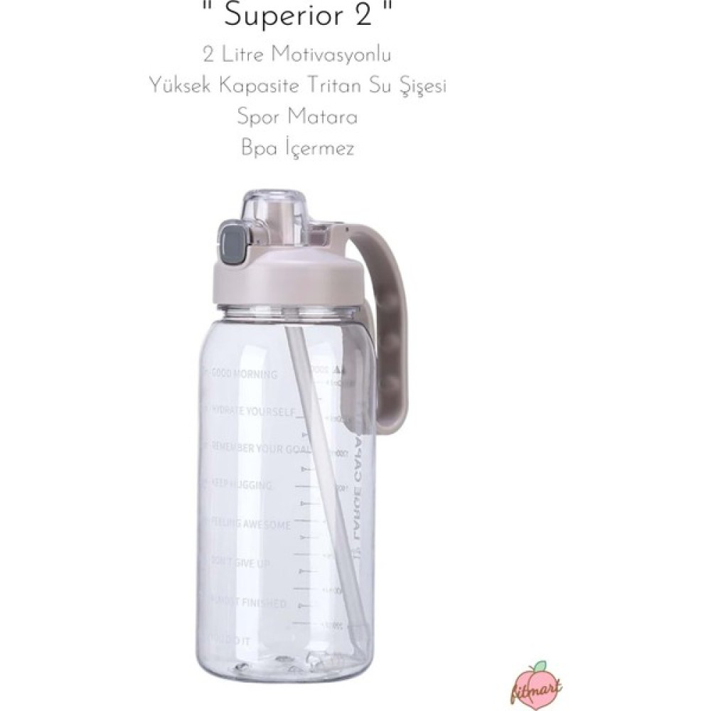 Fitmart "superior 2" 2 Litre Motivasyonlu Tritan Su Şişesi Spor Matara - Bpa Içermez - Gri Matara Fiyatı