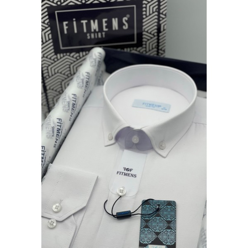 Fitmens Erkek Slim Fit Uzun Kol Pamuklu Hediye Kutulu Gömlek - Beyaz Erkek Gömlek Fiyatı
