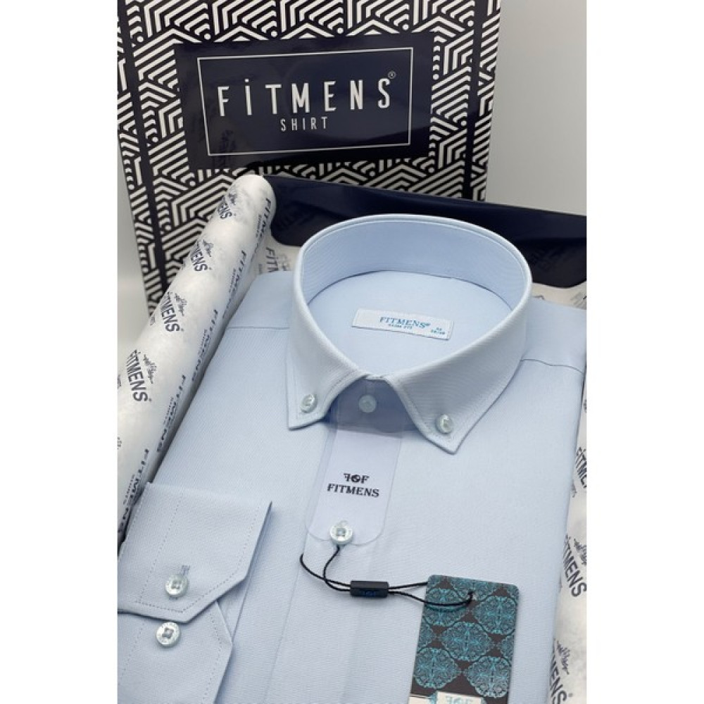 Fitmens Erkek Slim Fit Uzun Kol Pamuklu Hediye Kutulu Gömlek - Buz Mavi Erkek Gömlek Fiyatı