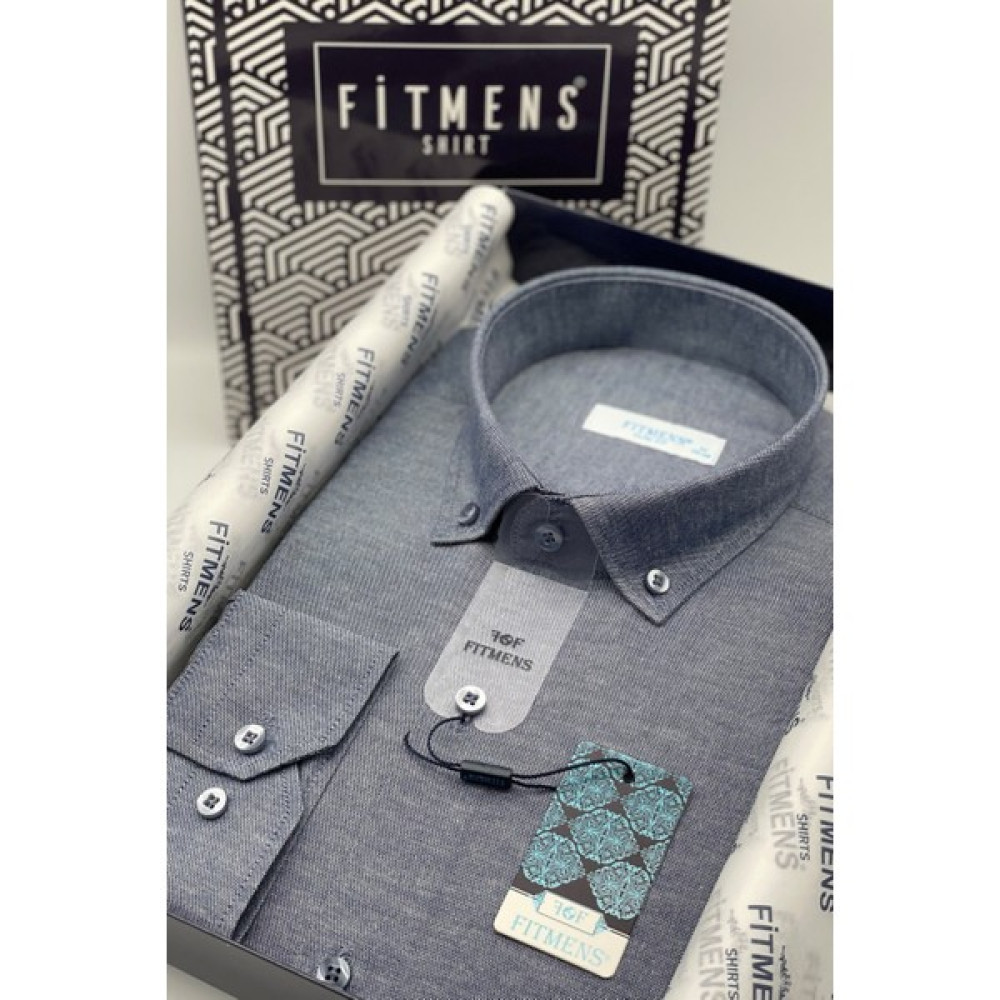 Fitmens Erkek Slim Fit Uzun Kol Pamuklu Hediye Kutulu Gömlek - Indigo Erkek Gömlek Fiyatı