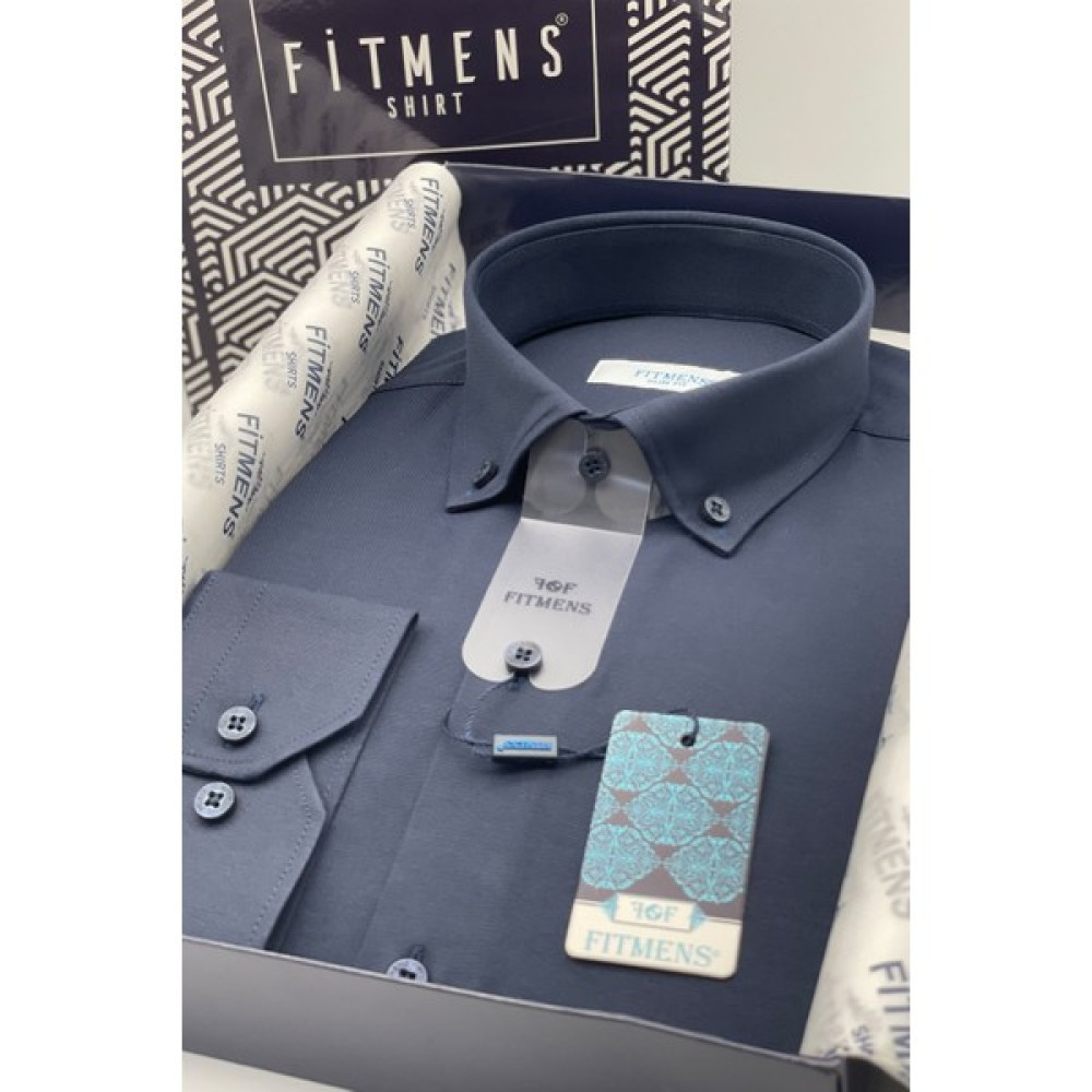 Fitmens Erkek Slim Fit Uzun Kol Pamuklu Hediye Kutulu Gömlek - Lacivert Erkek Gömlek Fiyatı