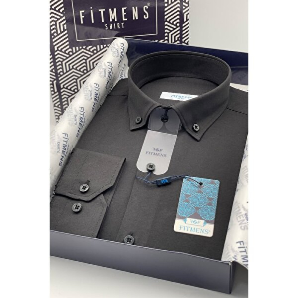 Fitmens Erkek Slim Fit Uzun Kol Pamuklu Hediye Kutulu Gömlek - Siyah Erkek Gömlek Fiyatı