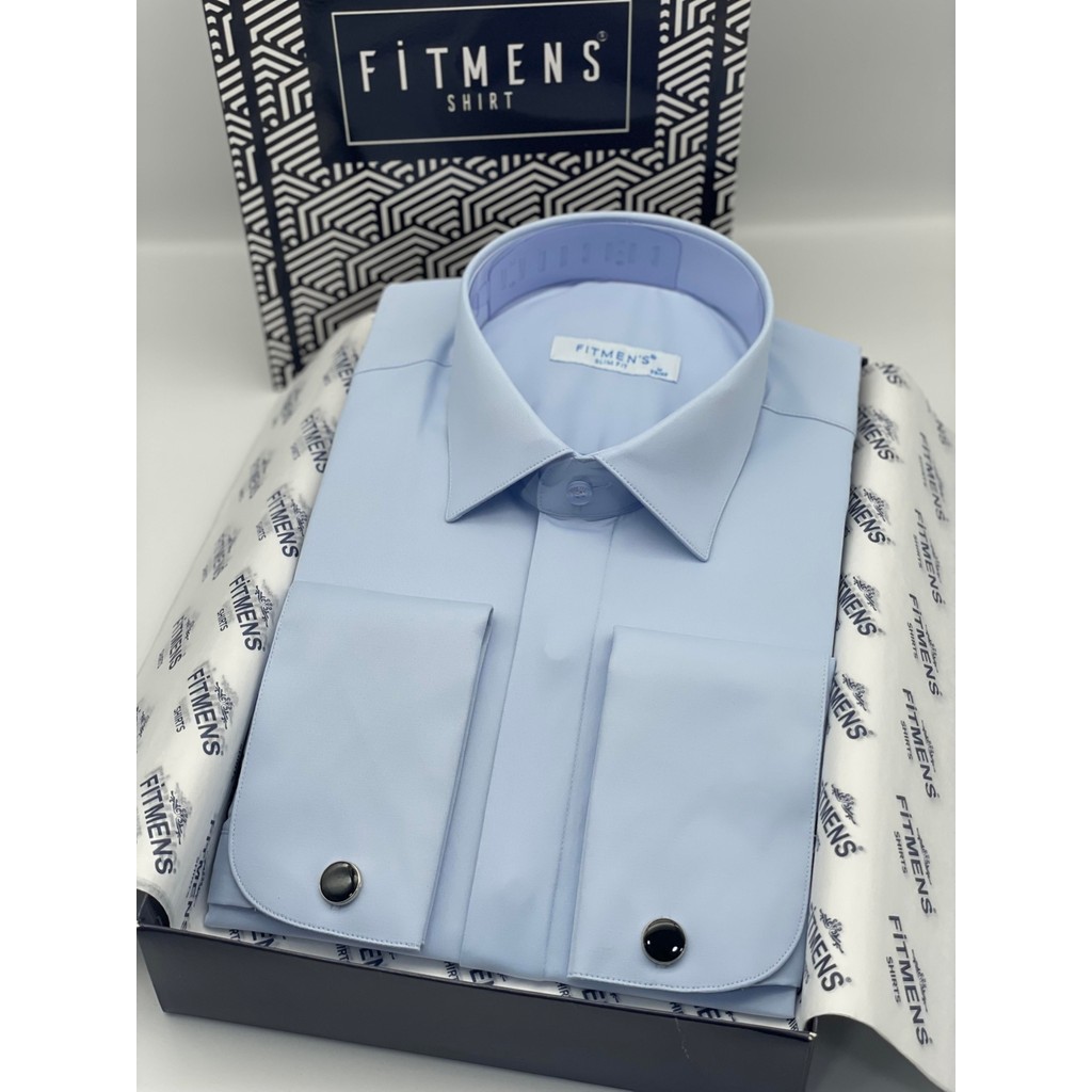 Fitmens Slim Fit Uzun Kol Gizli Düğmeli Likralı Smokin Damatlık Erkek Gömlek FS-004296 - Mavi Erkek Gömlek Fiyatı