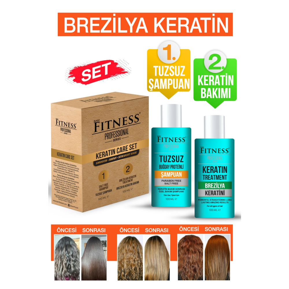 Fitness Professional Kalıcı Saç Düzleştirici Botox Brezilya Fönü Keratin Bakımı & Tuzsuz Şampuan Evde Kullanım Seti Saç Bakımı Fiyatı