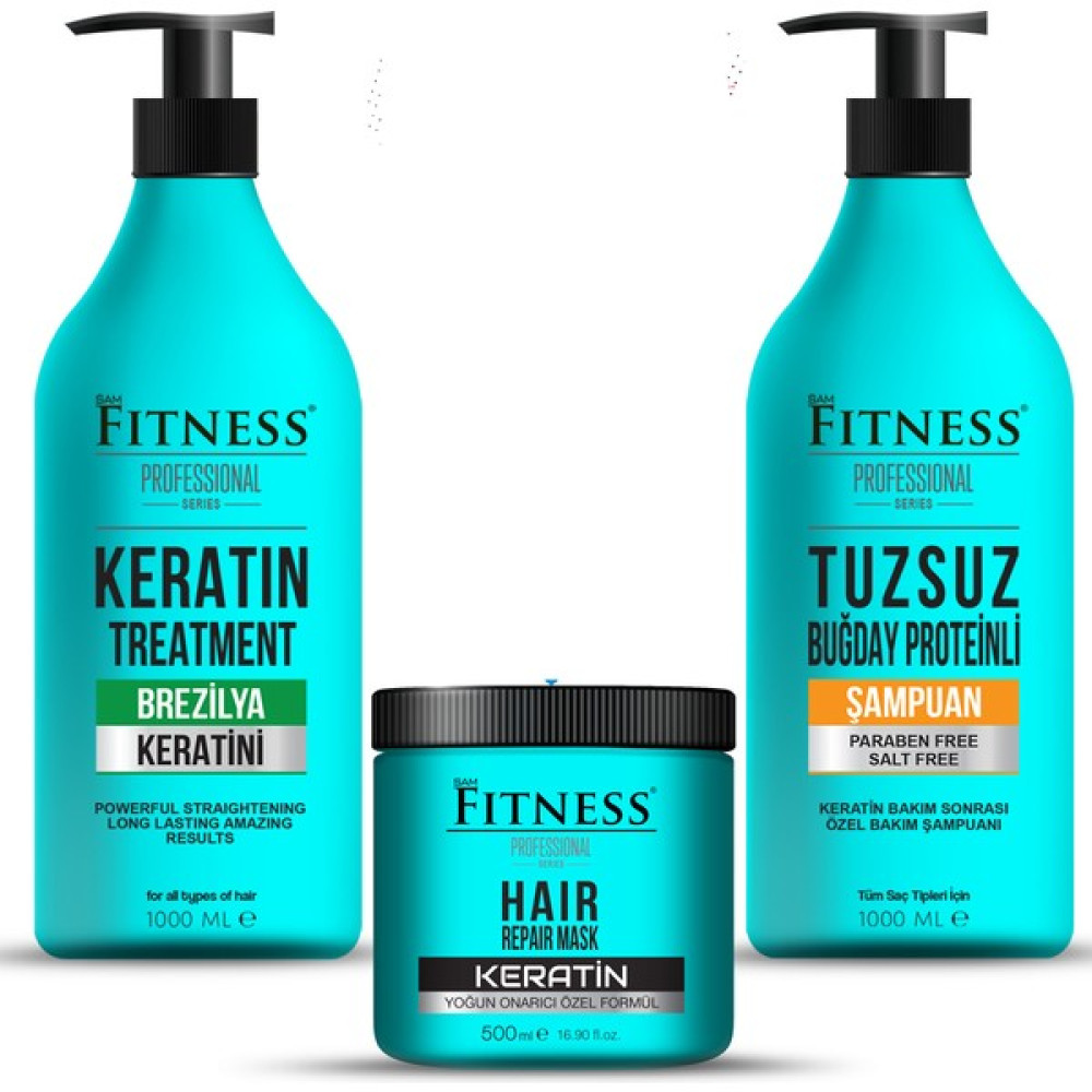 Fitness Professional Saç Düzleştirici Keratin Bakımı + Tuzsuz Şampuan + Onarıcı Keratin Maskesi Saç Bakım Maskeleri & Serumlar & Spreyler Fiyatı
