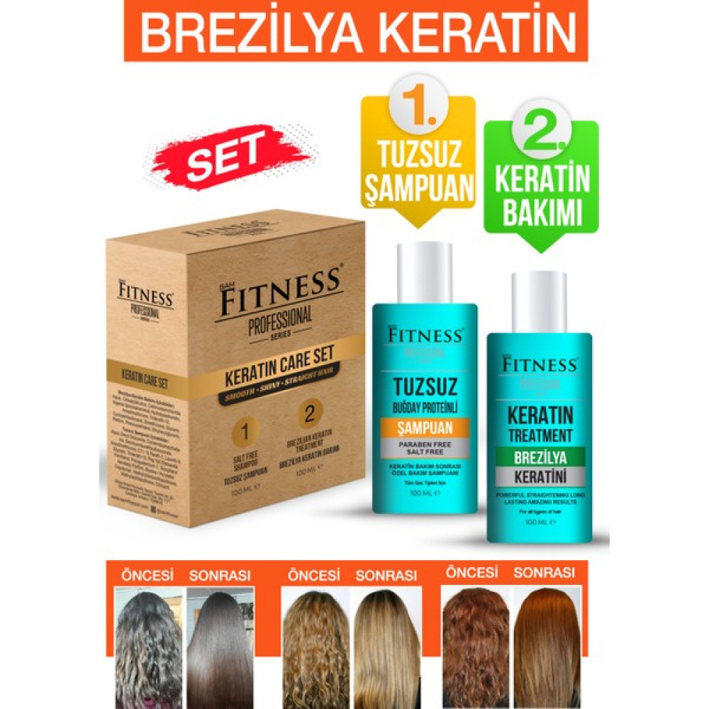 Fitness Professional Saç Düzleştirici Keratin Bakımı ve Tuzsuz Şampuan Seti 100 ml + 100 ml Saç Bakım Maskeleri & Serumlar & Spreyler Fiyatı