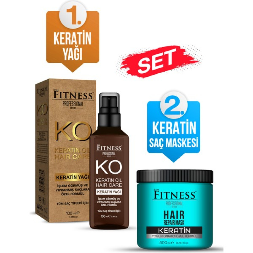 Fitness Professional Yıpranmış ve Kuru Saçlara Özel Onarıcı Keratin Bakım Maskesi ve Yağı Seti Saç Bakım Maskeleri & Serumlar & Spreyler Fiyatı