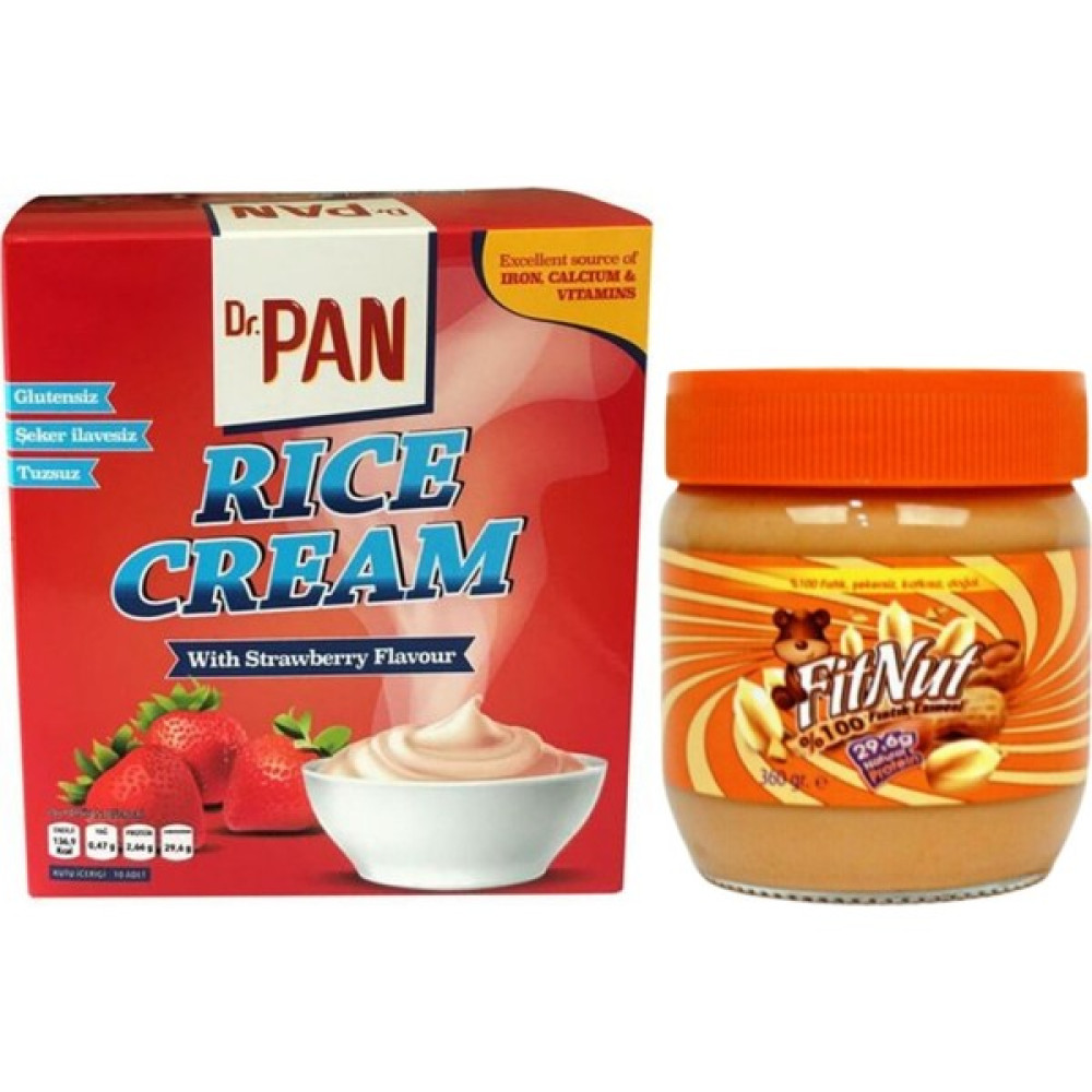 FitNut Şekersiz Fıstık Ezmesi Sade Cam 360 gr + Rice Cream Çilekli 400 gr Diğer Fiyatı