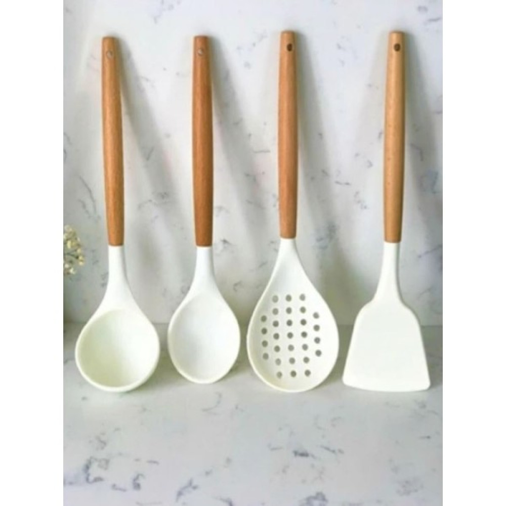 Fıtzgerald 4'lü Bambu Saplı Silikon Başlıklı Mutfak Seti Yemek Spatula,kevgir,yemek Kepçesi,çorba Kepçesi Set - Beyaz Mutfak Gereçleri Fiyatı