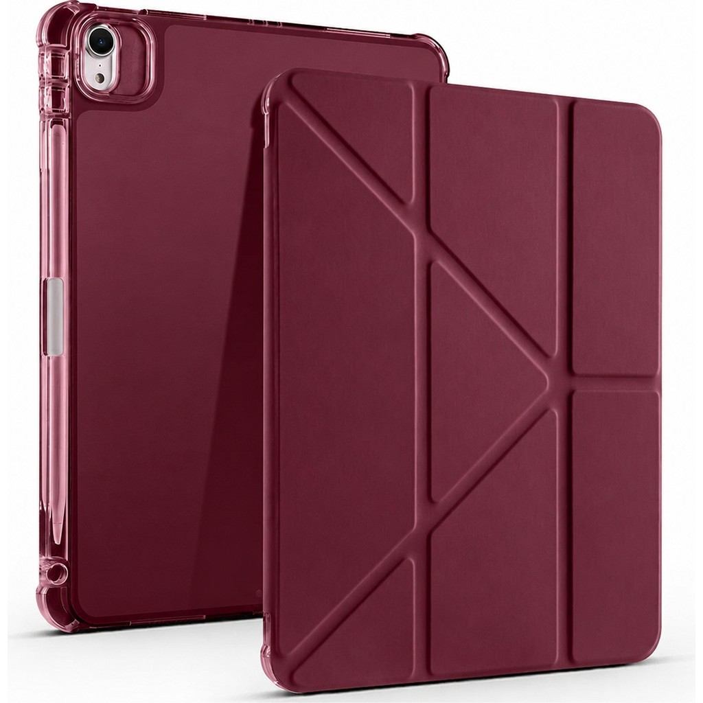 Five-E Apple iPad Air 13 M4 (2026) Yatay ve Dikey Standlı Antişok Köşe Korumalı Kalemlikli Origami Slikon Kılıf - Bordo Tablet Kılıfı Fiyatı