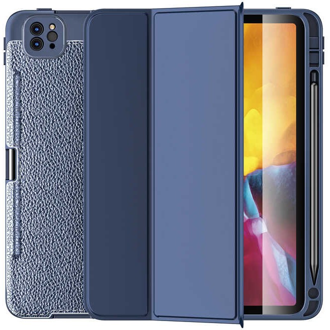Five-E Apple iPad Pro 12.9 5. Nesil Yatay Standlı Kalemlikli Uyku Modlu Leather Smart Kılıf ve Ekran Koruyucu A2378 A2461 A2379 A2462 - Lacivert Tablet Kılıfı Fiyatı