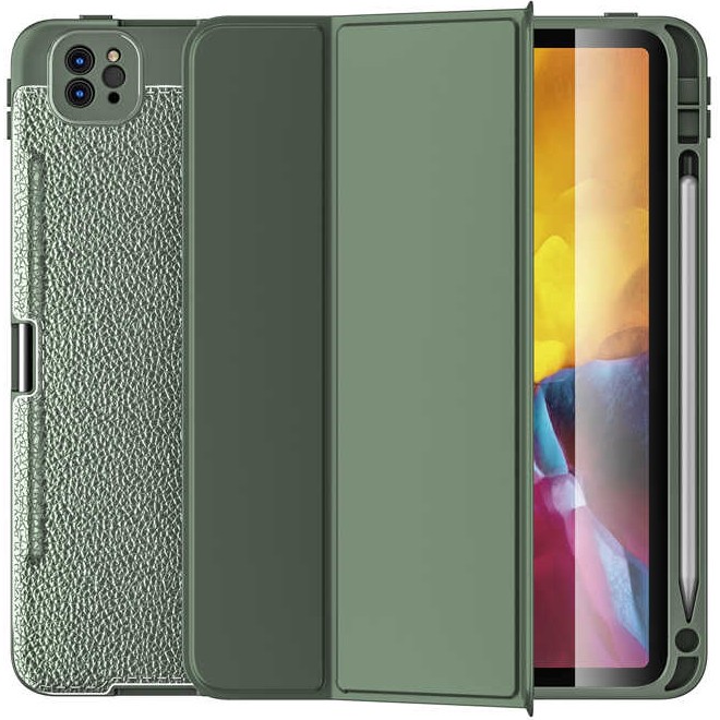 Five-E Apple iPad Pro 12.9 6. Nesil Yatay Standlı Kalemlikli Uyku Modlu Leather Smart Kılıf ve Ekran Koruyucu A2436 A2437 A2764 A2766 - Haki Tablet Kılıfı Fiyatı