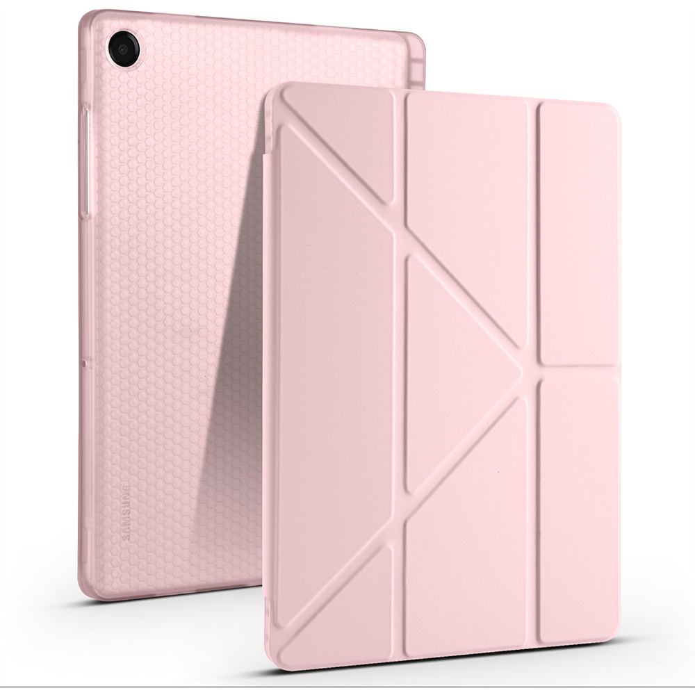 Five-E Samsung Galaxy Tab A11 Plus 2025 Yatay ve Dikey Standlı Antişok Köşe Korumalı Kalemlikli Origami Slikon KILIF SM-X230 - Rose Gold Tablet Kılıfı Fiyatı