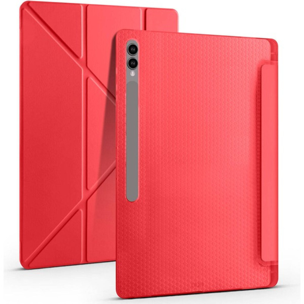 Five-E Samsung Galaxy Tab S8 Plus 2022 Yatay ve Dikey Standlı Antişok Köşe Korumalı Kalemlikli Origami Slikon Kılıf ve Ekran Koruyucu Sm- X800 X806 - Kırmızı Oto Boyaları Fiyatı