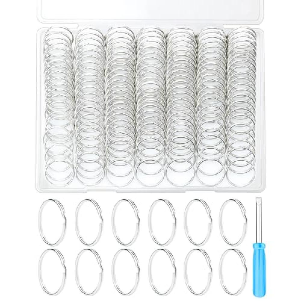 FIVEIZERO 150PCS Split Key Rings,0.98" Heavy Duty Metal Keyrings,Bulk Stainless Steel Keychain Rings,Silver Key Ring Accessories for Keychains,Crafts,Car Keys,Pet Collars and DIY Projects