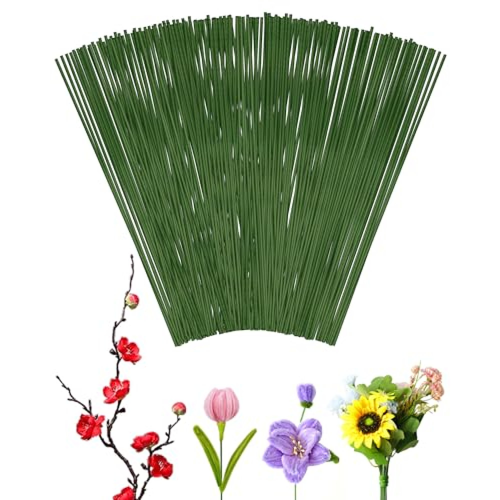 FIVEIZERO 18 Gauge Green Floral Wire Stems for Artificial Flower Making, 100 PCS - Florist Wire for Crafts, Wreaths, Flower Arrangements and DIY Projects (Alambre para Flores)