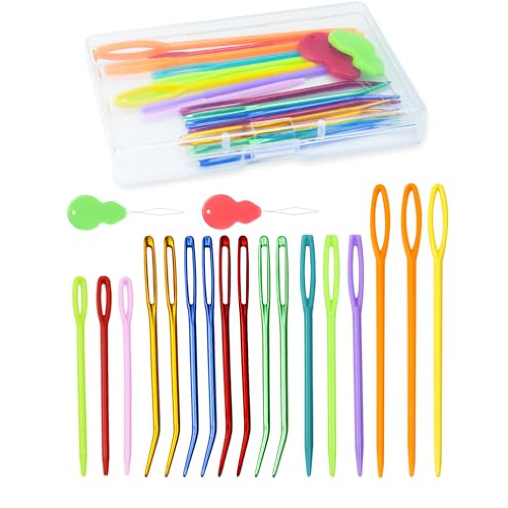 FIVEIZERO 19 Pcs Yarn Needles Set, Assorted Yarn Needles Bent Tapestry Needle Weaving Needle Darning Needles Plastic Needles Large Eye Blunt Knitting Needles for Sewing Crochet 03