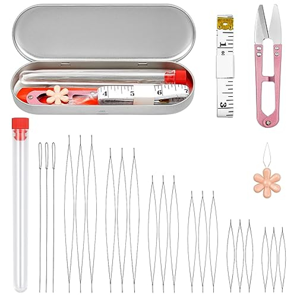 FIVEIZERO 21 Piece Bead Set, 6 Sizes Seed Beads, Big Eye Collapsible Beading Needles for Jewelry Making