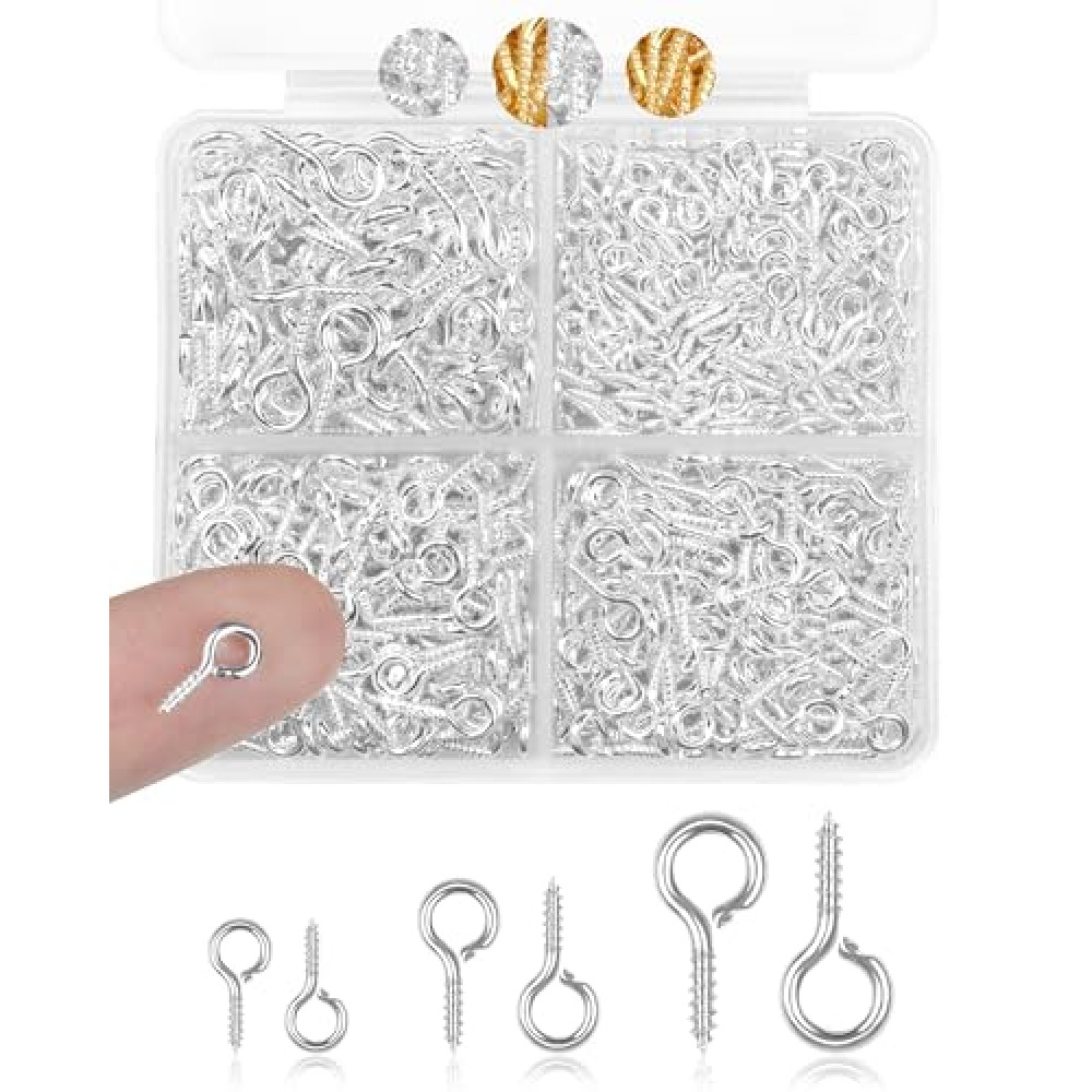 FIVEIZERO 600pcs Small Eye Pins for Jewelry Making & DIY Crafts, Mini Eyelet Screws for Art Projects & Bead Charms, Tiny Eye Hooks for Crafts (Gold & Silver, 3 Sizes)