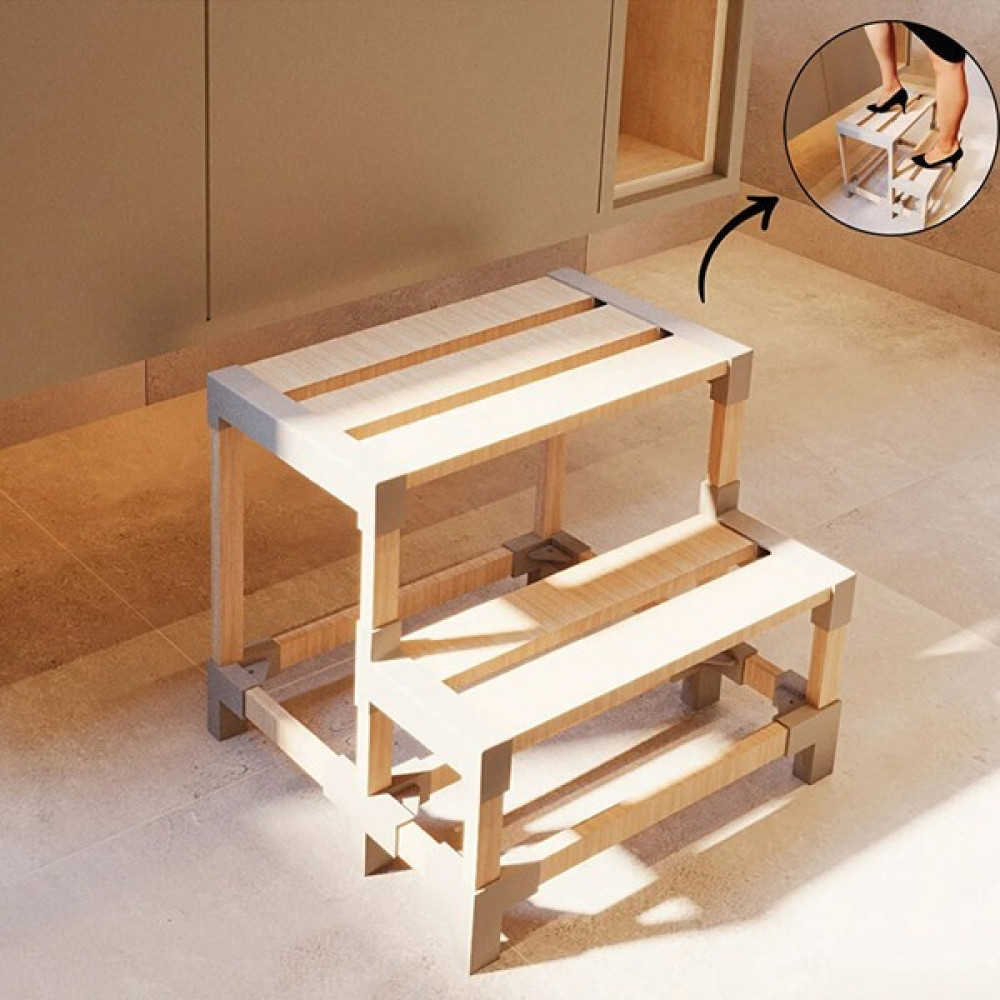 Fix Wood Fi x wood Iki Basamaklı Tabure Masif Ahşap Modüler 2027 2'Li Basamak Masa - Sandalye & Tabure Fiyatı