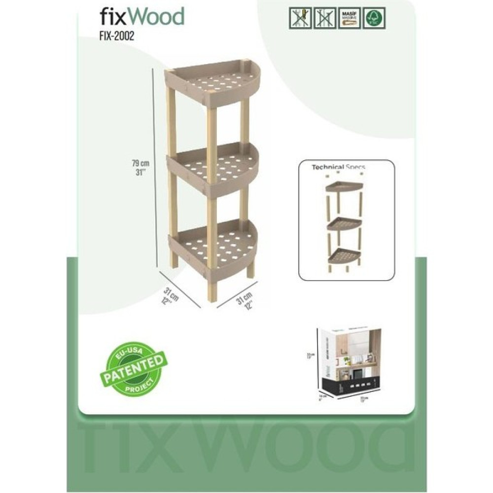 Fix Wood Fıxwood FIX-2002 Ahşap 3 Katlı Plastik Köşe Raf Bej Kitaplık - Duvar Rafı & CD / DVD Rafı Fiyatı