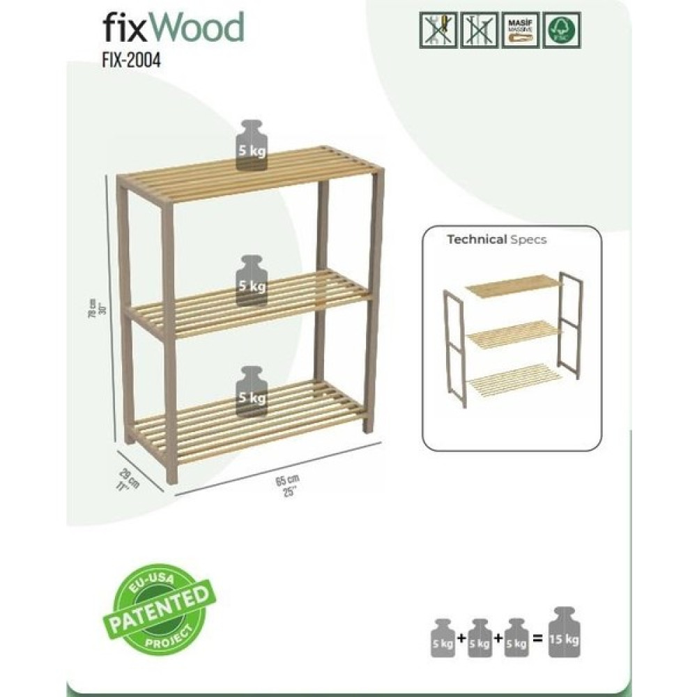 Fix Wood Fıxwood FIX-2004 Çok Amaçlı Raf 65 cm Bej Kitaplık - Duvar Rafı & CD / DVD Rafı Fiyatı