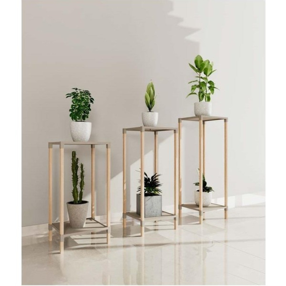 Fix Wood Fıxwood FIX-2043 Ahşap Iki Katlı Çiçeklik Seti 40-50 cm Bej Saksı ve Aksesuarları Fiyatı
