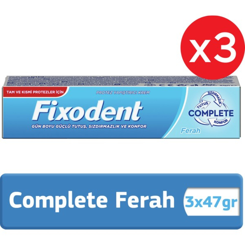 Fixodent Complete Ferah Diş Protez Yapıştırıcı Krem 47 gr x 3 Diş Beyazlatıcılar Fiyatı