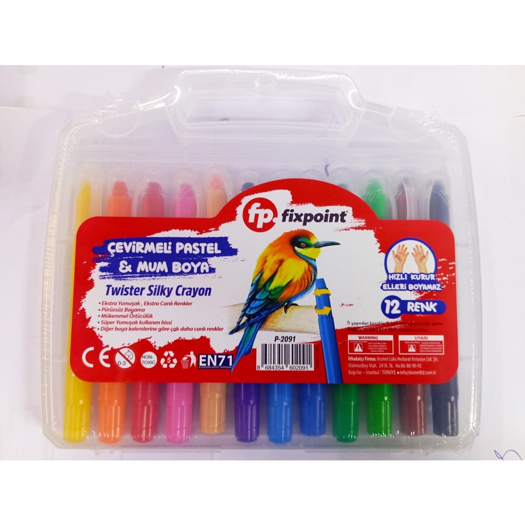 Fixpoint Çevirmeli Pastel Mum Boya 12'li Renkli Kalemler Hızlı Kurur Plastik Çantada Kalem & Yazı Gereçleri Fiyatı