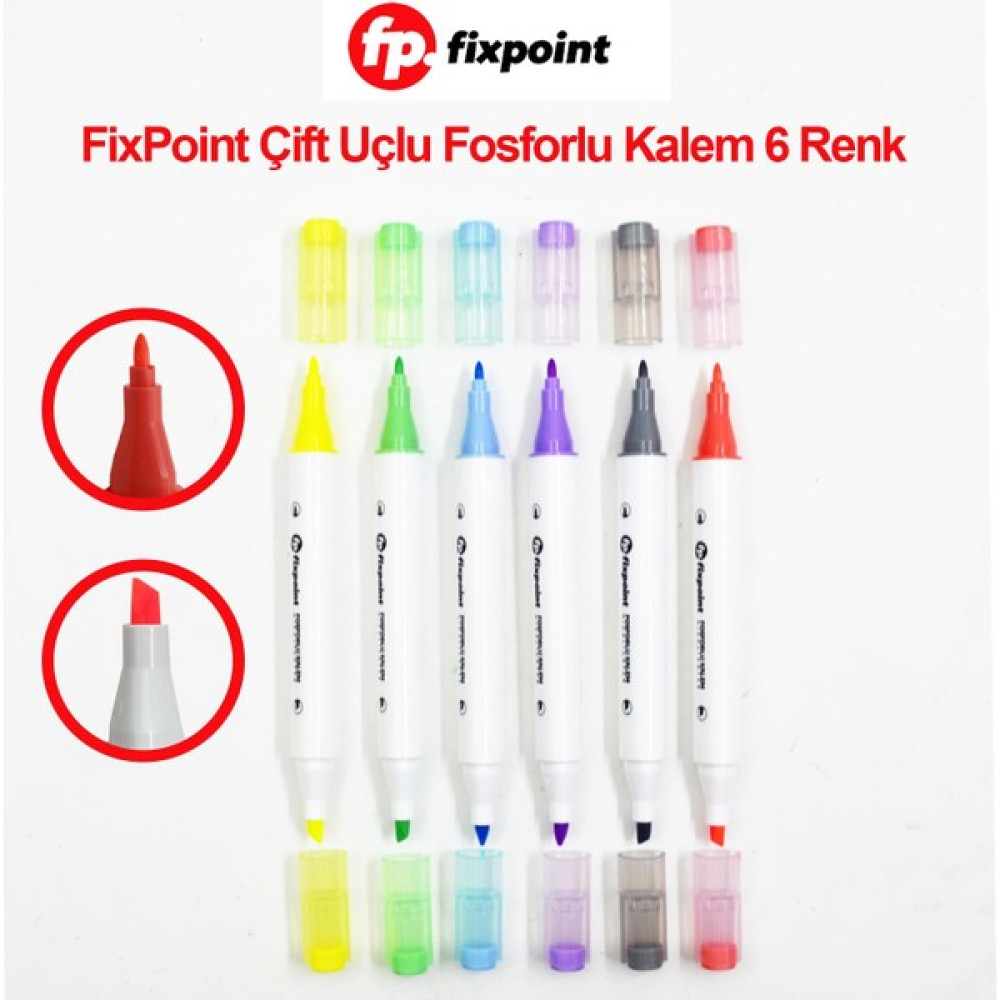 Fixpoint Çift Uçlu Fosforlu Kalem 6 Renk ( P-5587 ) Fosforlu Kalem Fiyatı