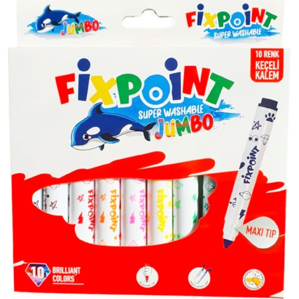 Fixpoint Jumbo Maxi Süper Yıkanabilir Keçeli Kalem 10 Renk P-5426 Keçe Uçlu Kalem Fiyatı