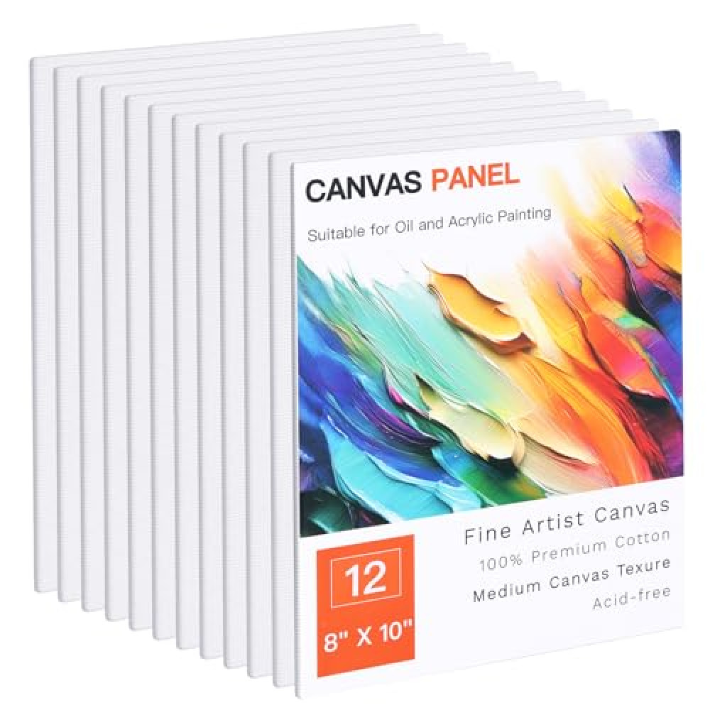 FIXWAL Canvas Boards for Painting 12 Pack, 8x10 Inch Canvases for Painting Art Paint Canvas Panels Gesso Primed White Blank Flat Canvas Boards Acrylics Oil Watercolor Tempera Paints Tuval Fiyatı