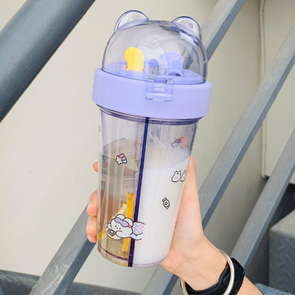FIY Çocuk Su Bardağı Çift Kişilik Pipet Bardak Sızdırmaz Taşınabilir Öğrenci Süt Bardağı 420ML (Yurt Dışından) - Mor Suluk Fiyatı