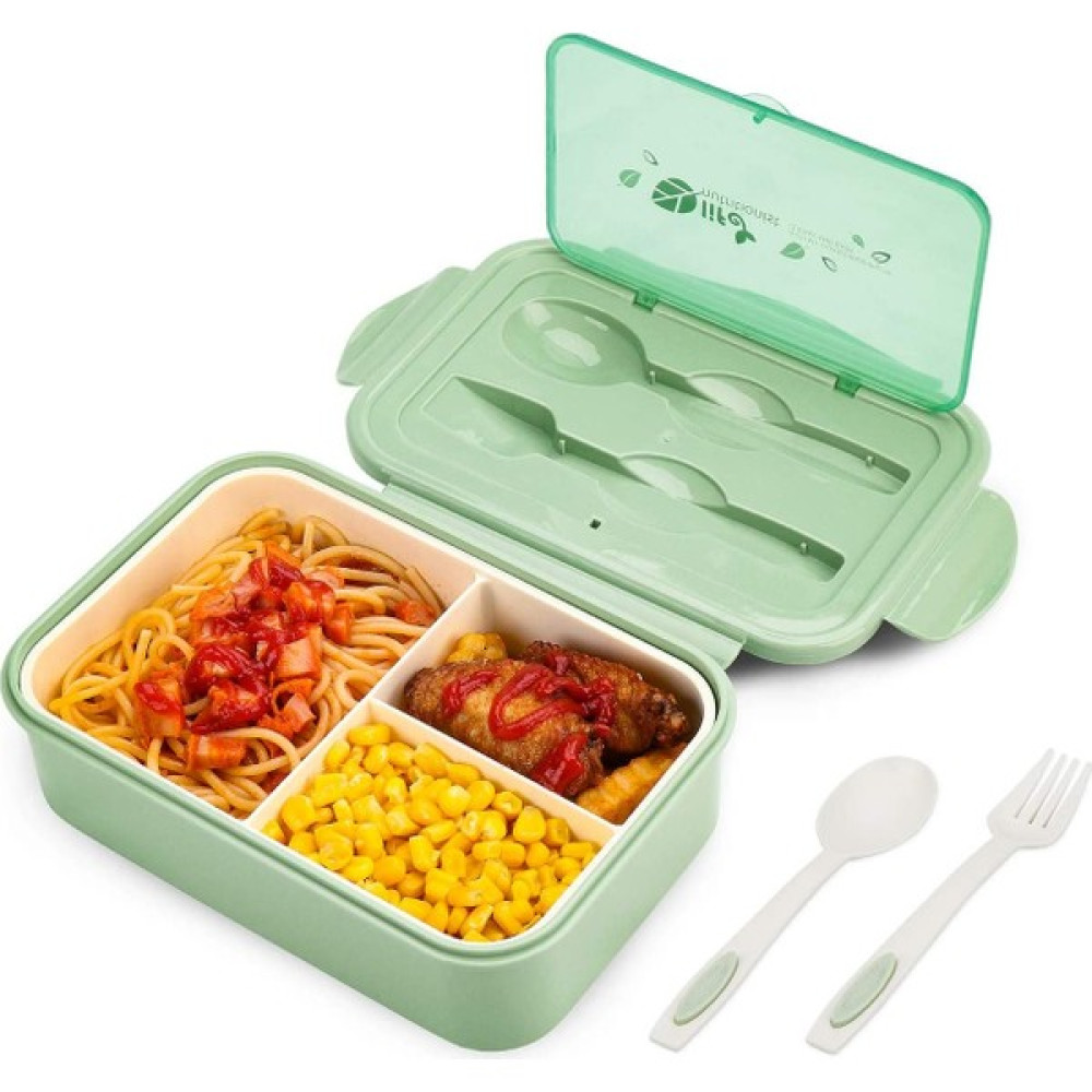 FIY Sefer Tası Öğle Yemeği Kutusu Sızdırmaz Bento Kutu Seti Bölmeli ve Çatal Bıçaklı Yemek Kabı 1400 ml. (Yurt Dışından) - Yeşil Saklama Kapları Fiyatı