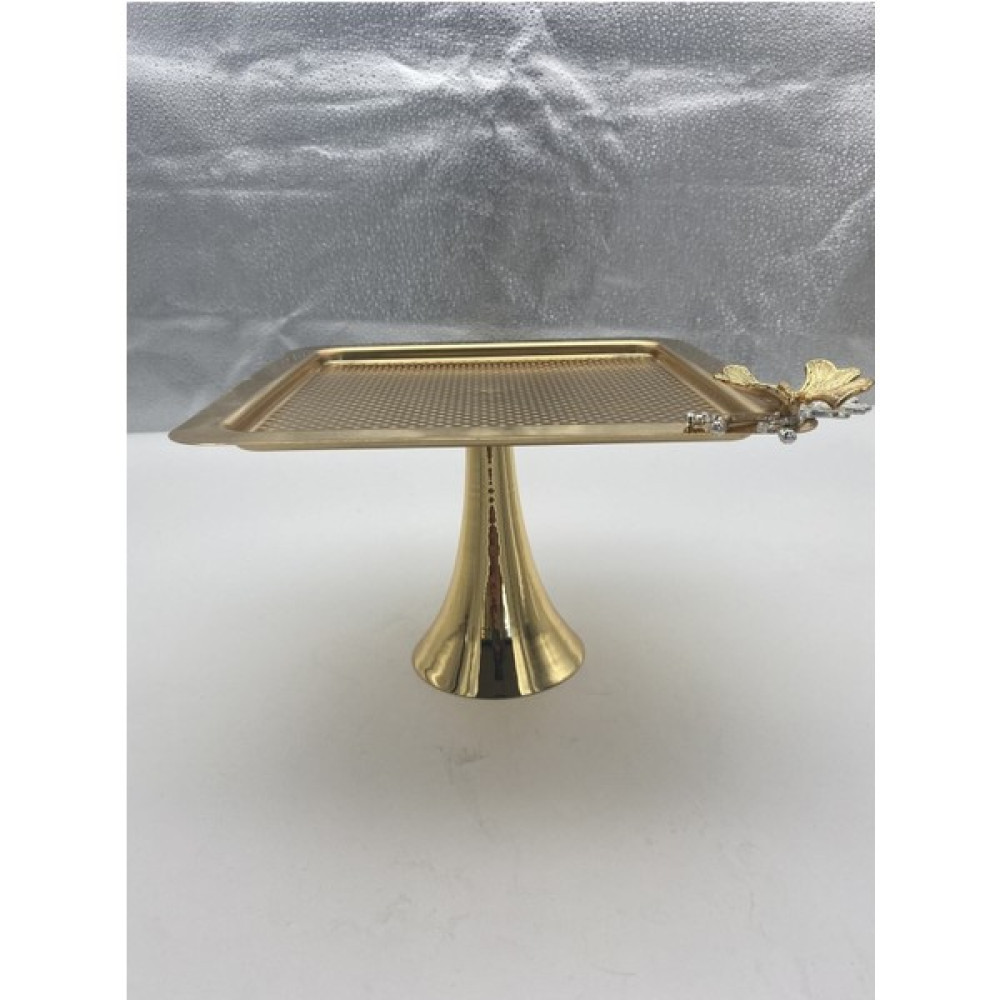 Fiyakalı Ürünler Atölyesi Ayaklı Kare Gold Metal Çay ve Kahve Servis Tepsisi, Pasta, Kek, Kurabiye Sunum Tepsi Servis Tepsisi Fiyatı