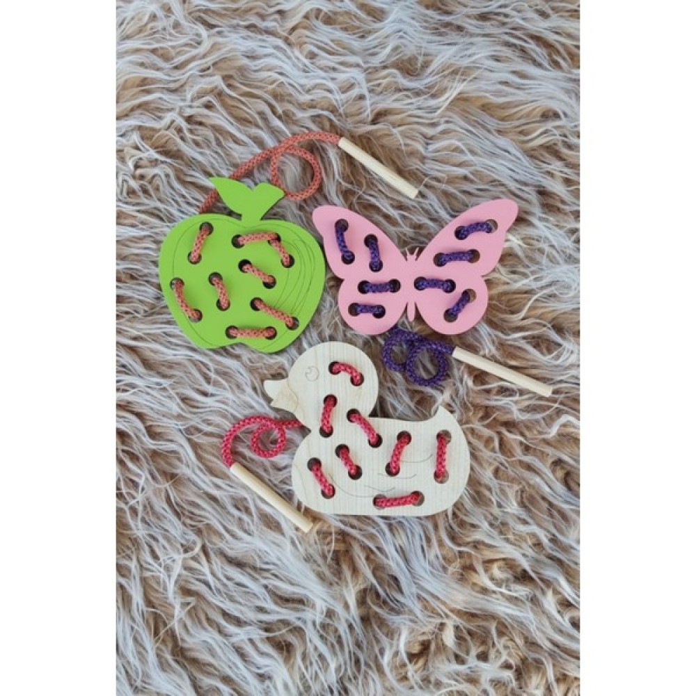 Fiyper 3'lü Set Eğitici Ahşap Ip Geçirme Oyunu - Renkli Bebek Oyuncakları Fiyatı