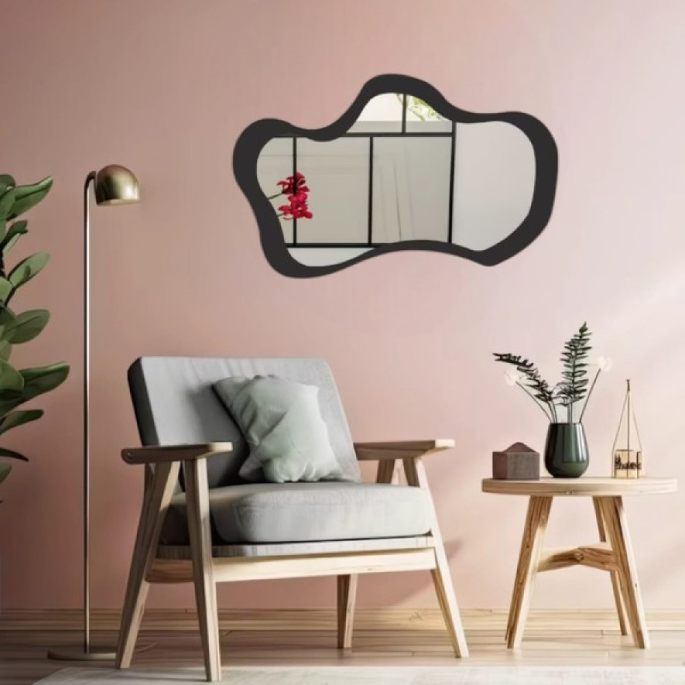 FKC Tasarım Asimetrik Dalgalı Dekoratif Siyah Çerçeveli Ayna Duvar DEKORU(70X 45 Cm) - 70 X 45 Ayna Fiyatı