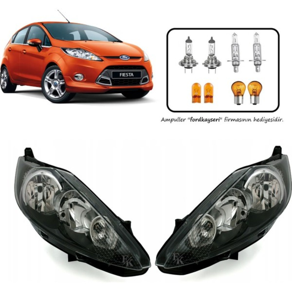 Fkoto Ford Fiesta 7 Ön Far Lamba Siyah Zemin Sağ Sol Takım 2008--2013 Oto Aydınlatma Fiyatı