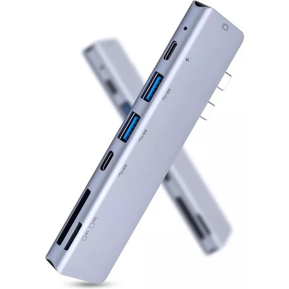 Flagen Macbook Pro Air Uyumlu 7 in 1 Hub Çift Type-C USB 3.0 HDMI Kart Okuyucu Çevirici Çoklayıcı - Gri Bilgisayar Çevirici ve Adaptörü Fiyatı