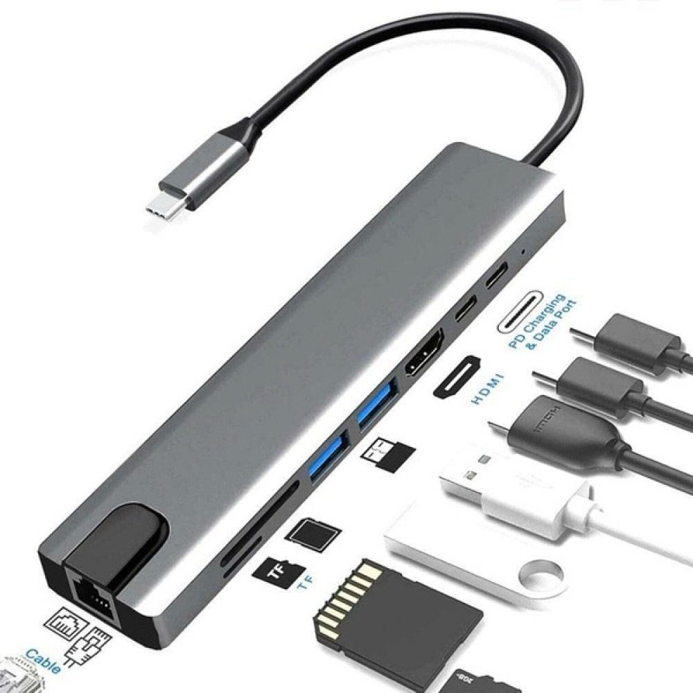 Flagen Type-C 8 In 1 Ethernet SD USB HDMI Çoğaltıcı Hub Seri & Paralel Kablo Fiyatı