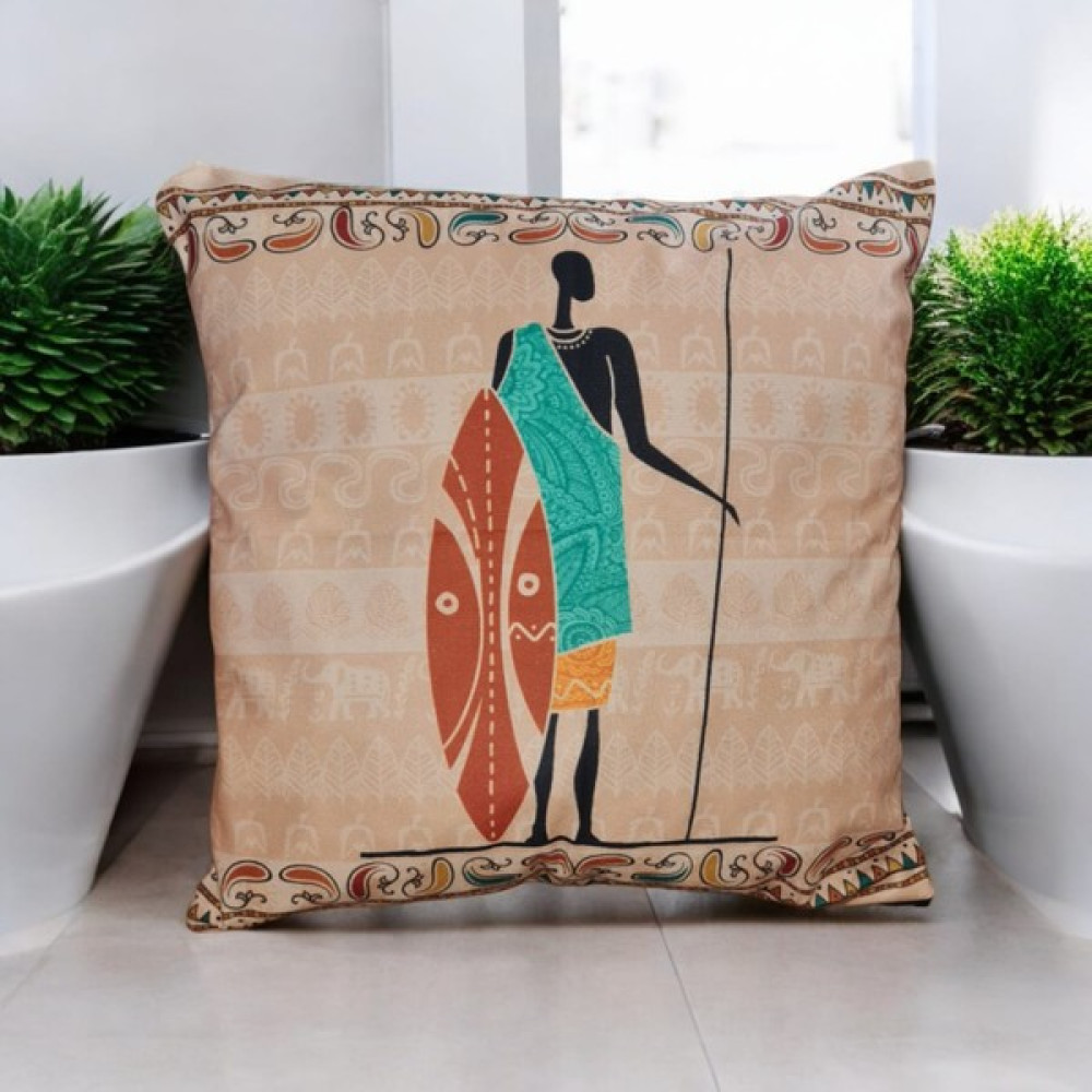 Flamenco Tekstil Zemin Etnik Afrika Turkuaz Desenli Dijital Çift Baskılı Kırlent Kılıfı - 45 x 45 cm - Pudra Kırlent / Mobilya Yastığı Fiyatı