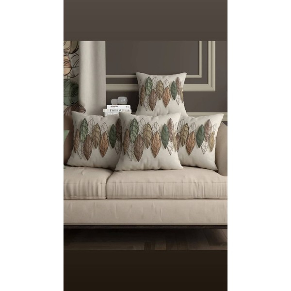 Flamenco Tekstil Zemin Krem Üzerine Yaprak Desenli Çift Baskılı Kırlent Kılıfı - 45 x 45 cm Kırlent / Mobilya Yastığı Fiyatı