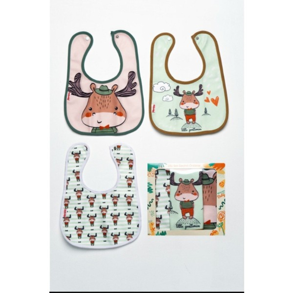 Flandoly 3lü Geyik Temalı Microfiber %100 Pamuk Sıvı Geçirmez Mama Önlüğü Su Geçirmez Bebek Fular Önlük - Standart - Renkli Mama Önlüğü Fiyatı