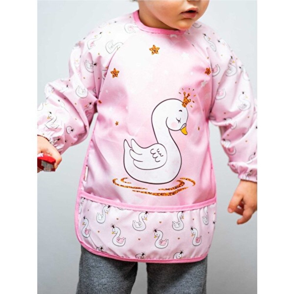 Flandoly Kuğu Desenli Pembe Sıvı Geçirmez Uzun Kollu Mama ve Aktivite Önlüğü Su Geçirmez Bebek Önlük - Standart - Renkli Mama Önlüğü Fiyatı