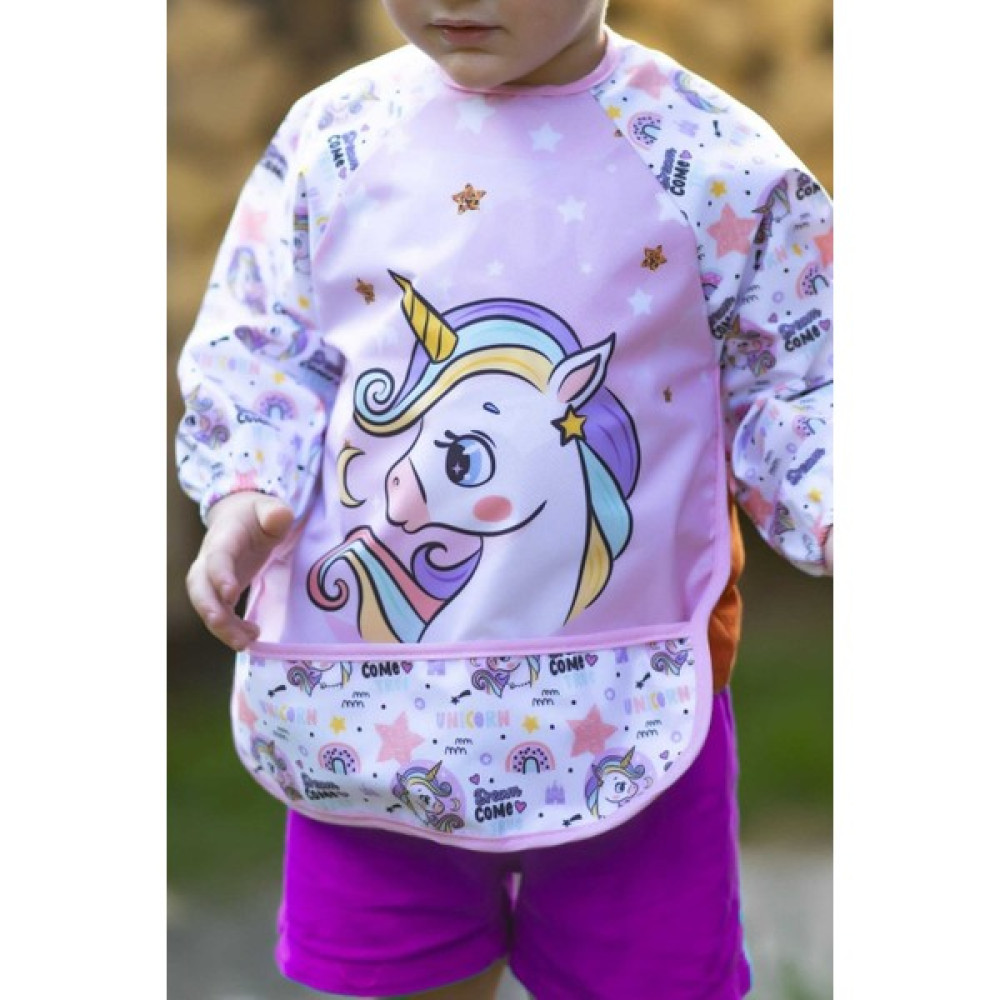 Flandoly Unicorn Temalı Pembe Sıvı Geçirmez Uzun Kollu Mama ve Aktivite Önlüğü Su Geçirmez Bebek Önlük - Standart - Açık Pembe Mama Önlüğü Fiyatı